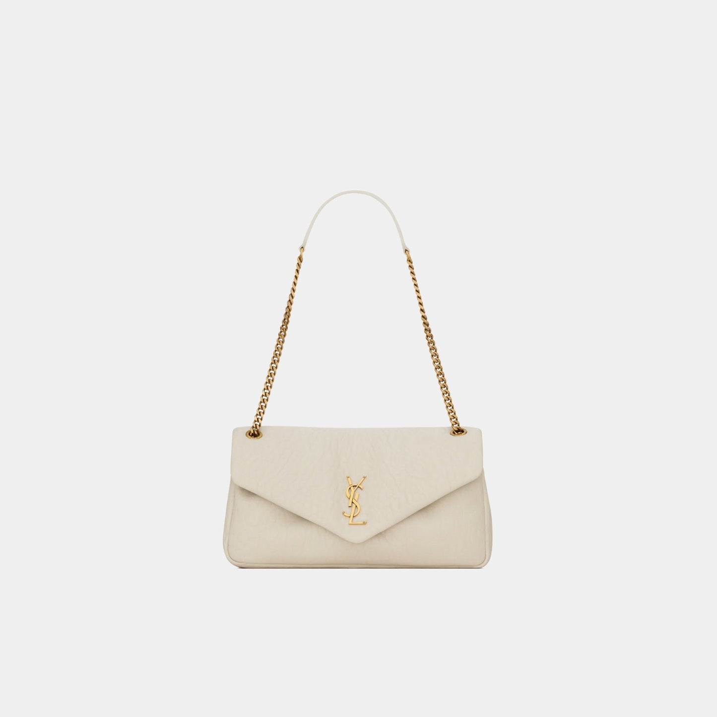 Yves Saint Laurent Calypso Medium In Grained Lambskin, Blanc Vintage, Front