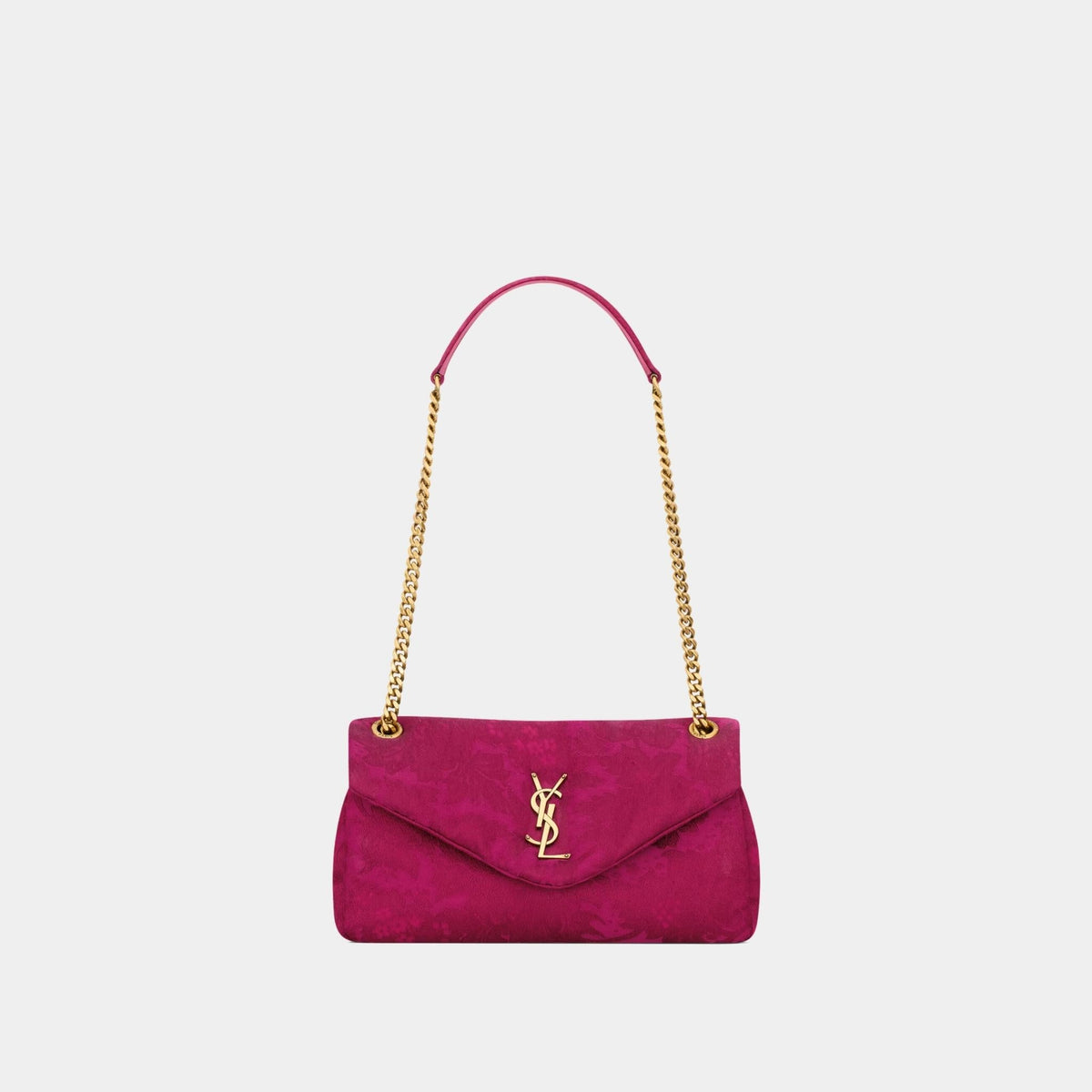 Yves Saint Laurent Calypso Small In Baroque Floral Jacquard, Red Berries, Front
