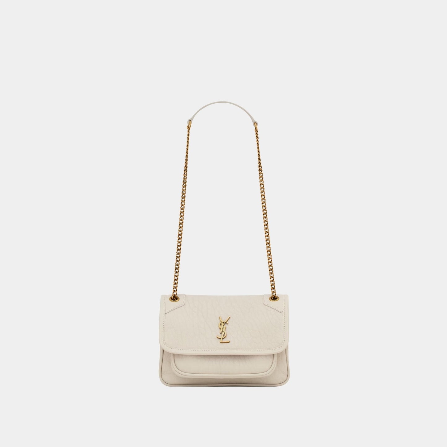 Yves Saint Laurent Niki Mini In Grained Lambskin, Blanc Vintage, Front
