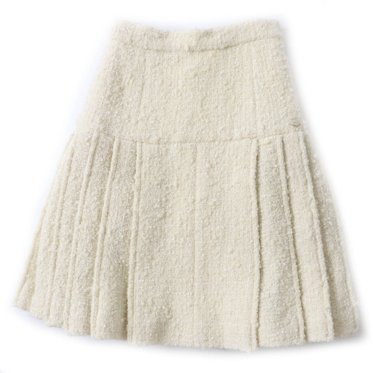 Chanel Tweed Skirt Wool Nylon Silk Ivory 36