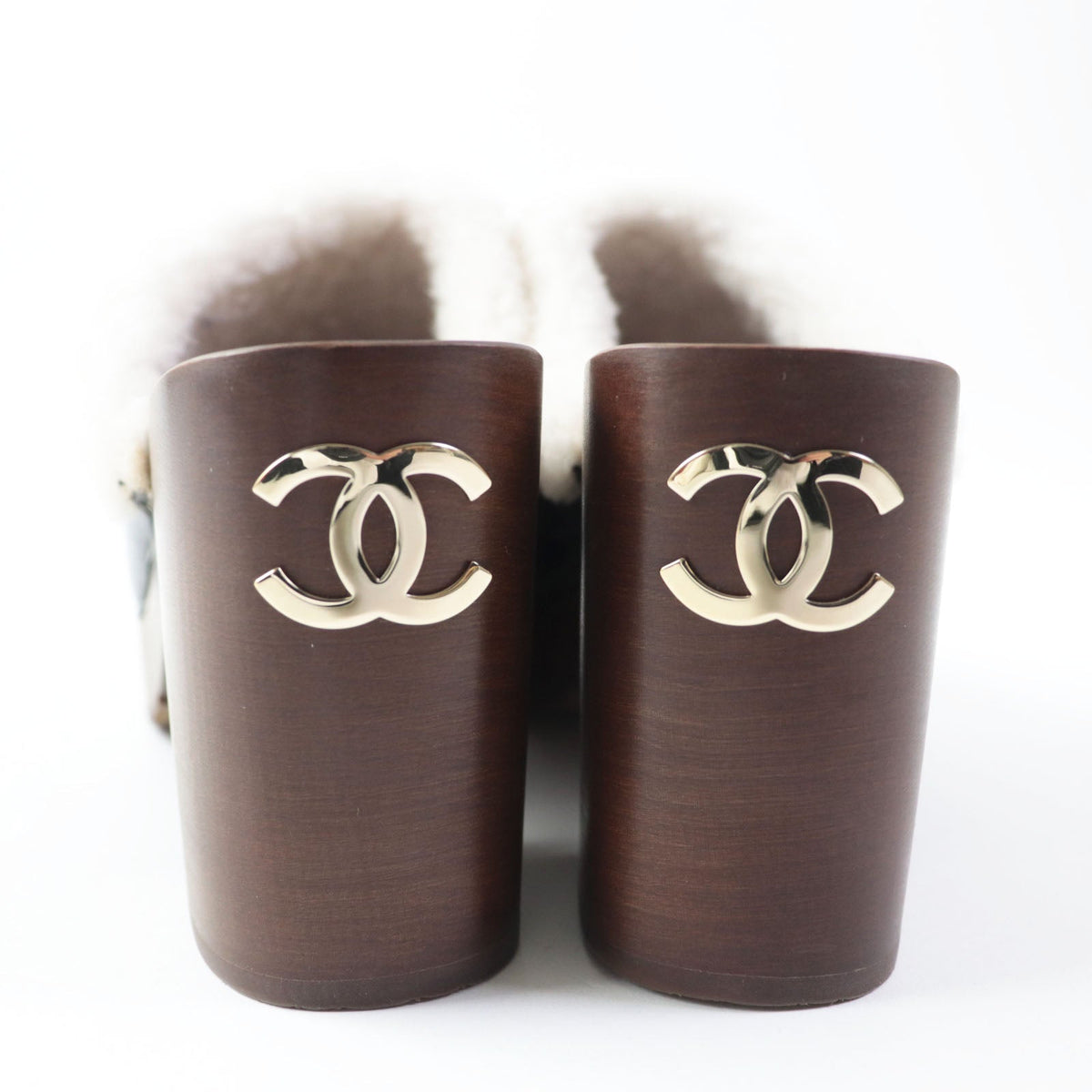 Chanel Sheepskin Clog Sandals Black Brown