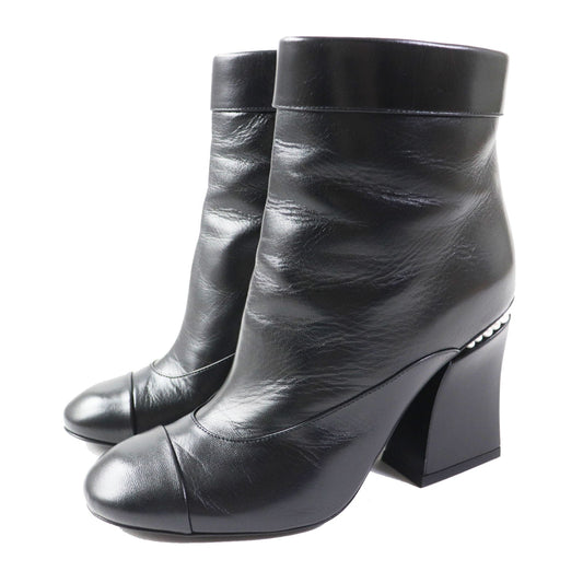 Chanel Ankle Boots COCO Mark F Pearl Black 36.5