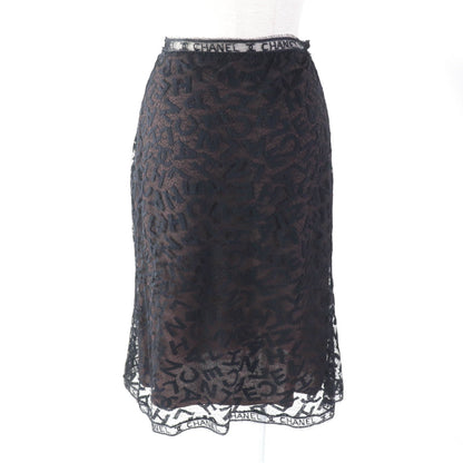 Chanel Vintage Logo Lace Knee Skirt Black 38