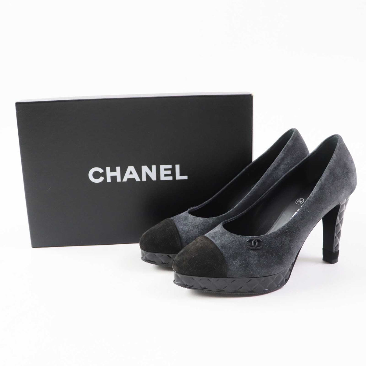 CHANEL pumps G34195 Suede leather Charcoal gray black 35