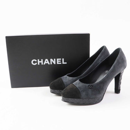 CHANEL pumps G34195 Suede leather Charcoal gray black 35
