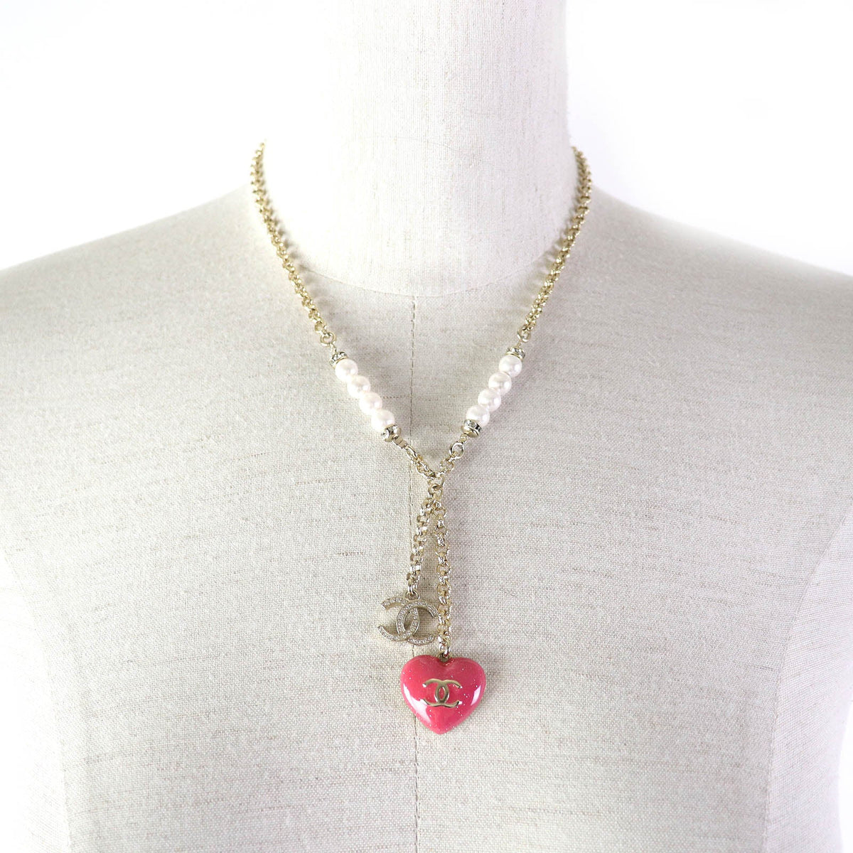 Chanel Heart Pearl Rhinestone Choker Necklace