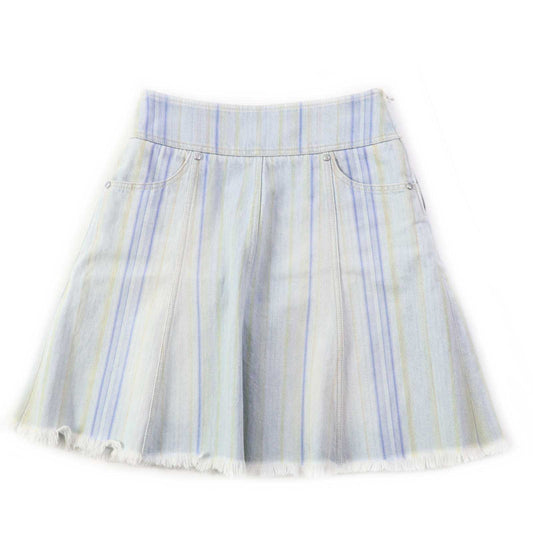 Chanel Stripe Denim Skirt Light Blue 34