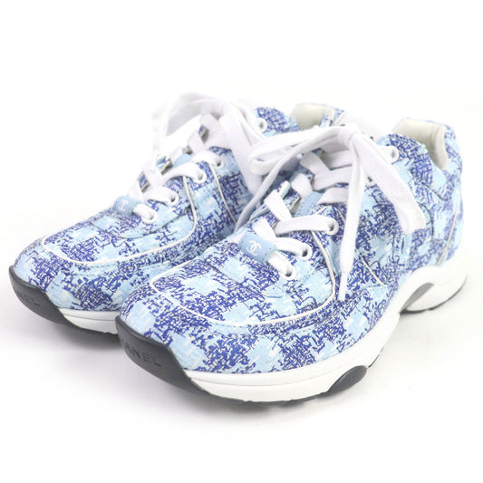 Chanel COCO Mark Fabric Sneakers Blue 36