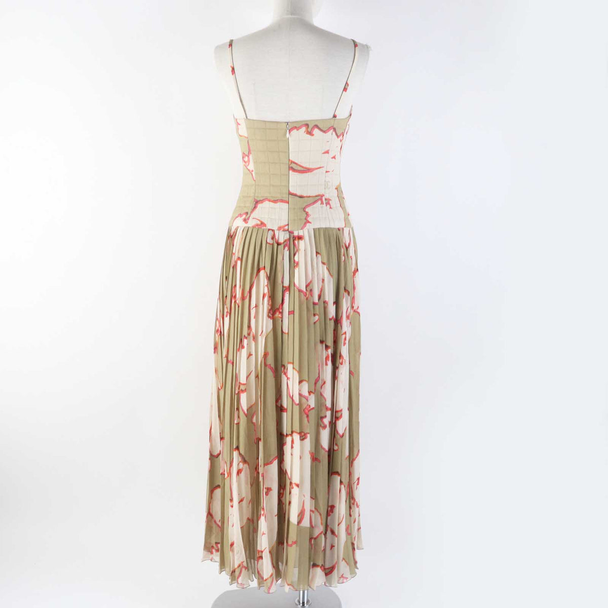 Chanel Silk Pleated Cami Dress Khaki Beige 36