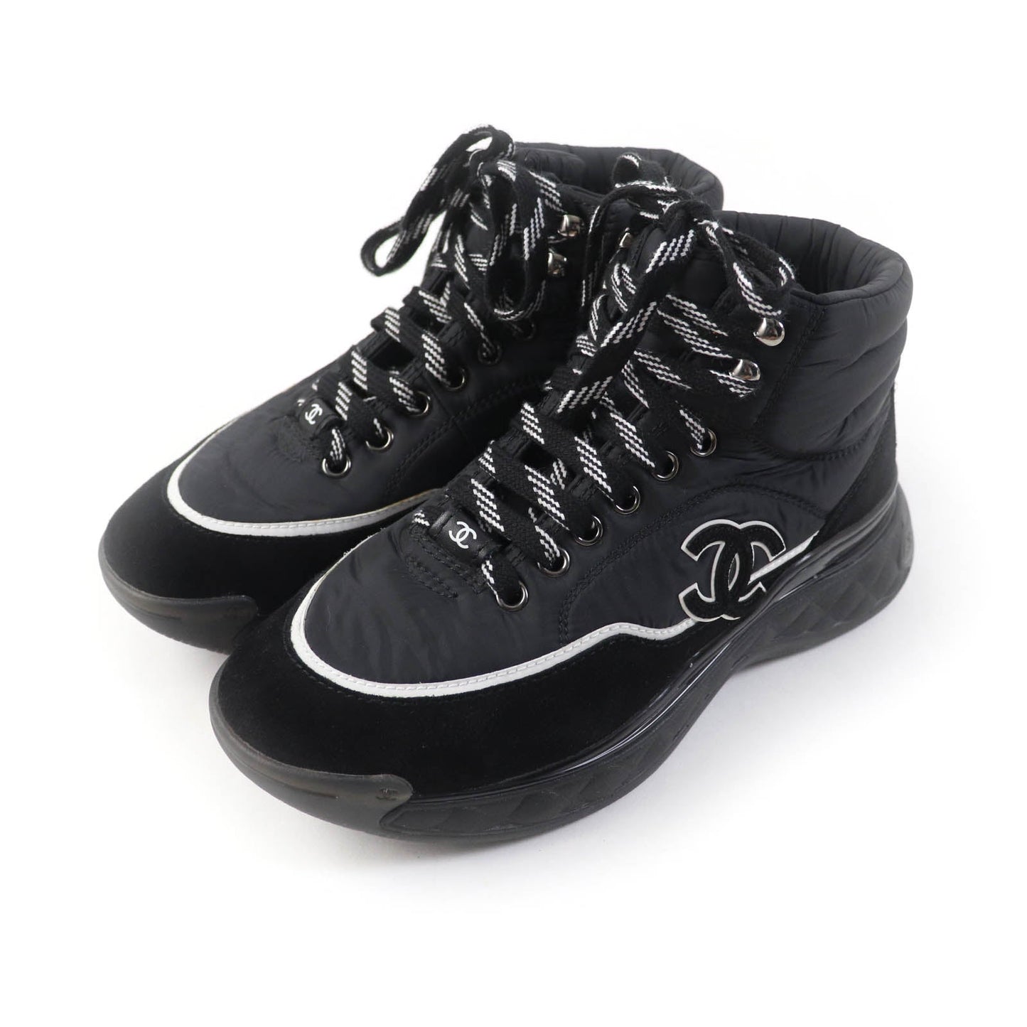 CHANEL High cut sneakers G35205 nylon x suede black 37