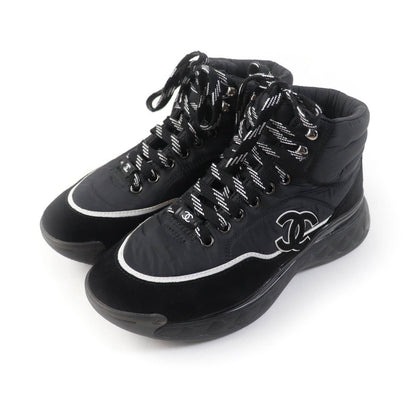 CHANEL High cut sneakers G35205 nylon x suede black 37