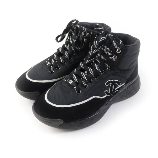 CHANEL High cut sneakers G35205 nylon x suede black 37