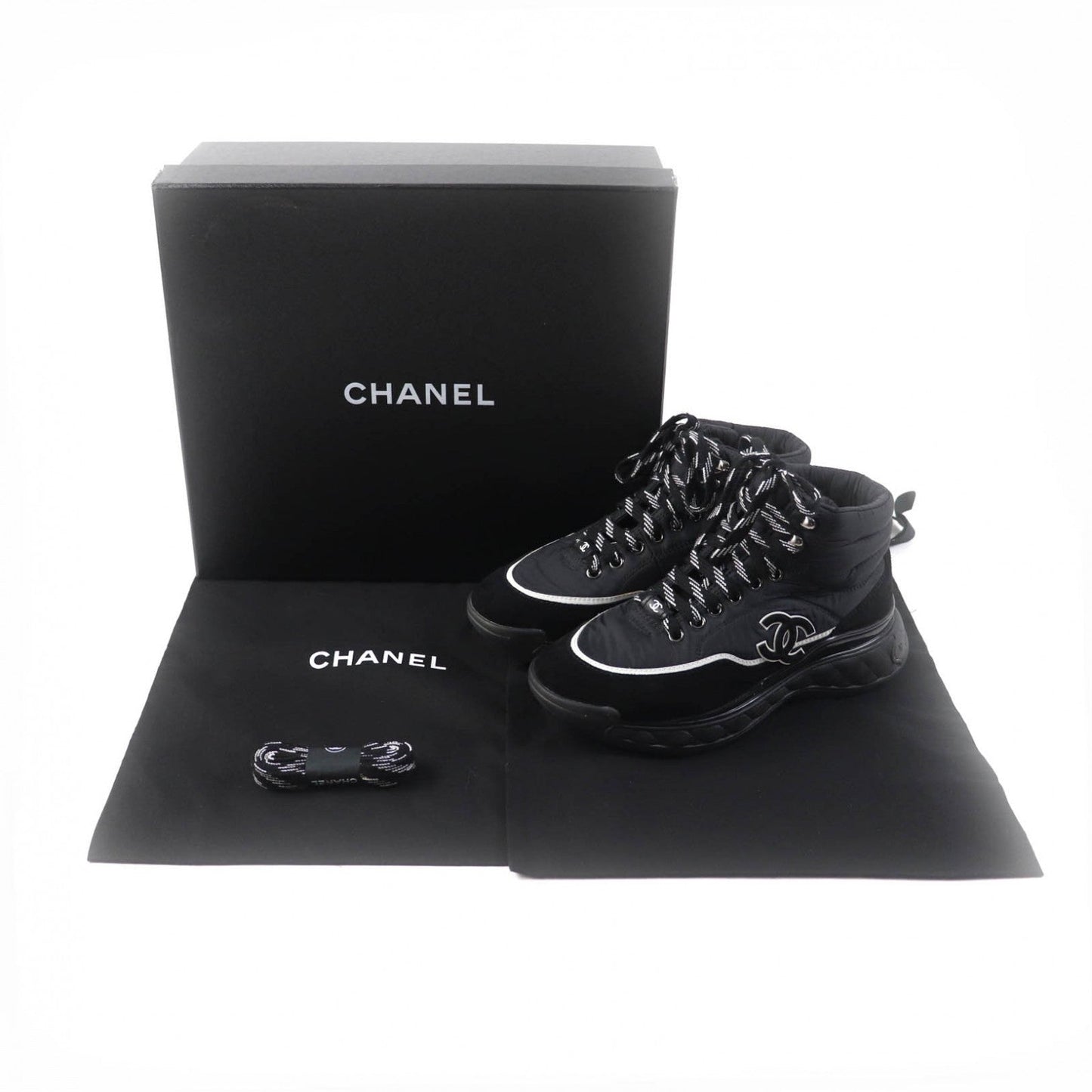 CHANEL High cut sneakers G35205 nylon x suede black 37