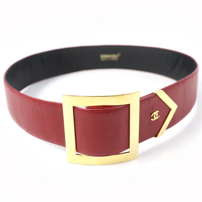 CHANEL Vintage Leather Belt Red Gold Women