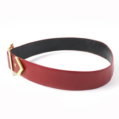 CHANEL Vintage Leather Belt Red Gold Women