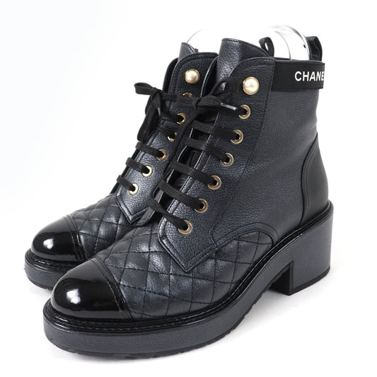 Chanel Leather Logo Matelasse Ankle Boots