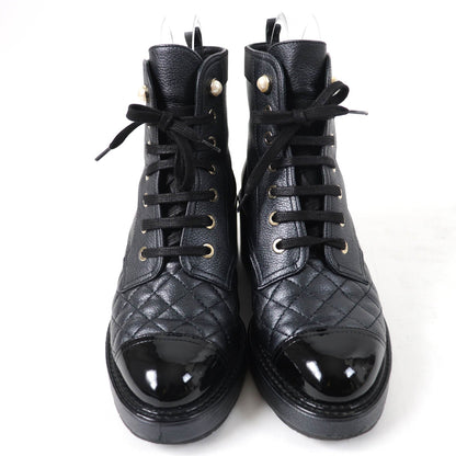 Chanel Leather Logo Matelasse Ankle Boots