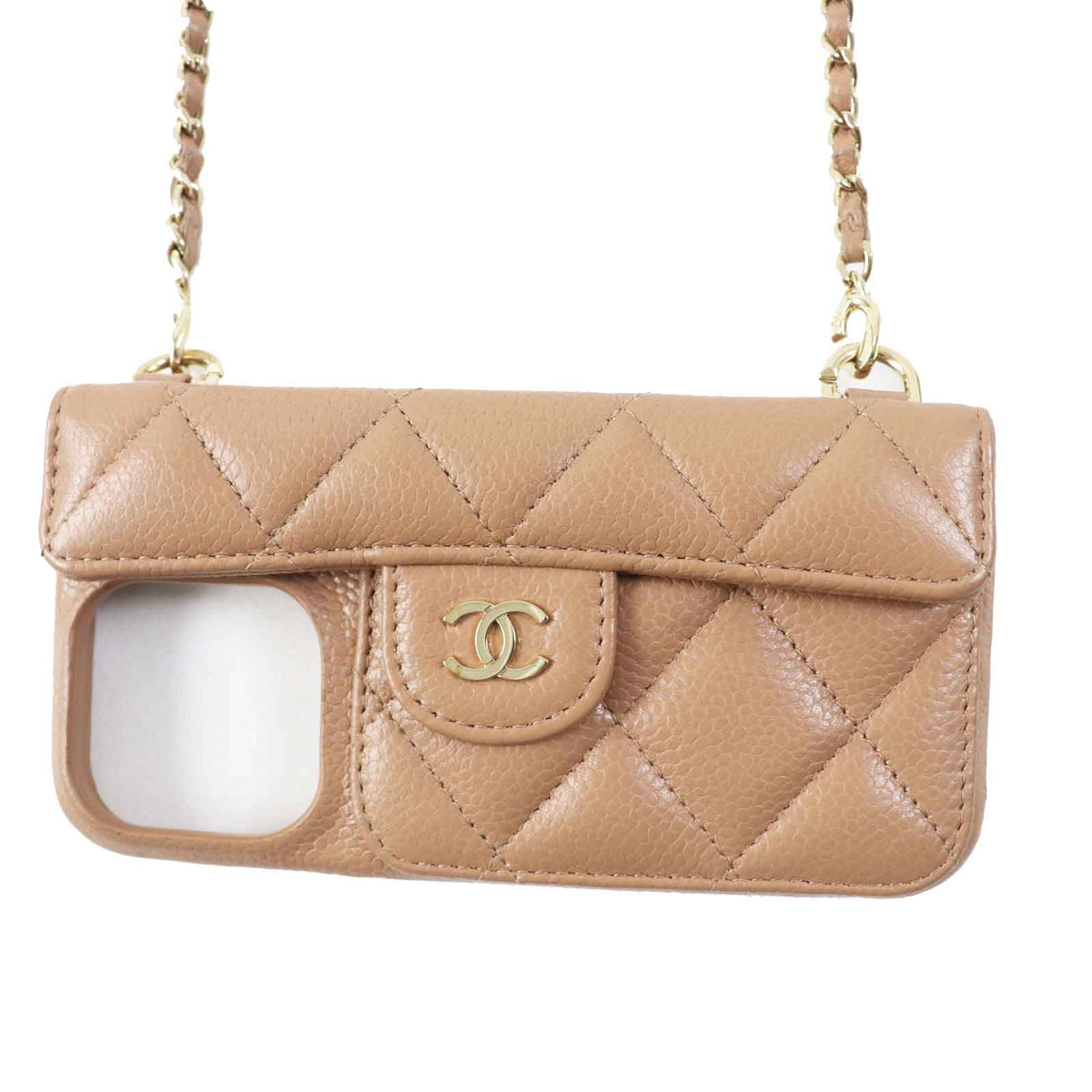 Chanel iPhone 14 Pro Caviar Skin Case with Chain