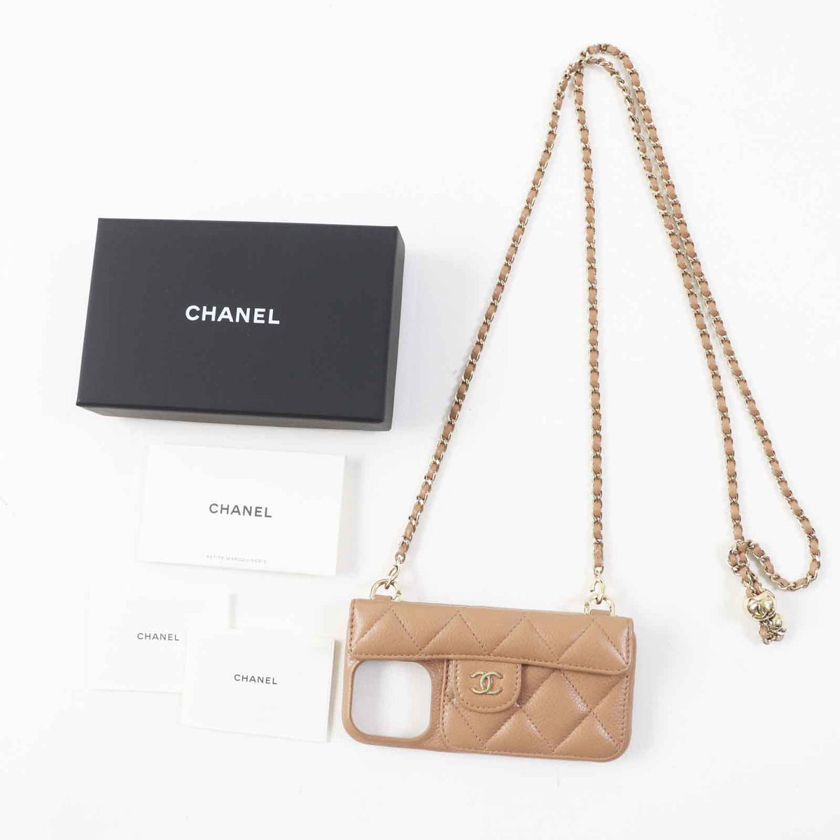 Chanel iPhone 14 Pro Caviar Skin Case with Chain