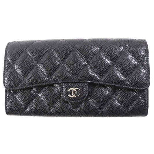 CHANEL Long Wallet Purse AP0241 Caviar skin black Matrasse Classic long flap wallet
