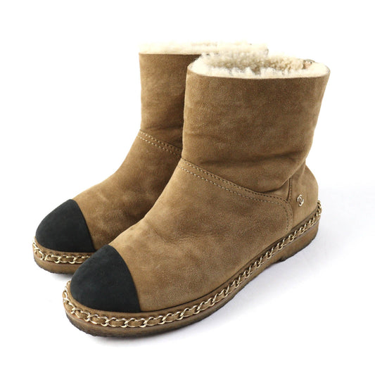 Chanel Sheepskin Boots COCO MarkMetal Chain 36