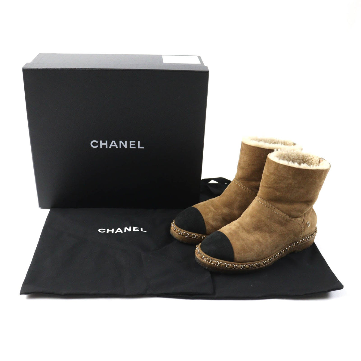 Chanel Sheepskin Boots COCO MarkMetal Chain 36