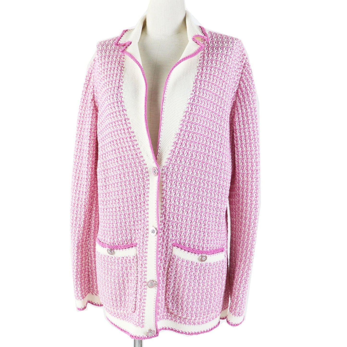 CHANEL cardigan P72239 cotton Pink white 36