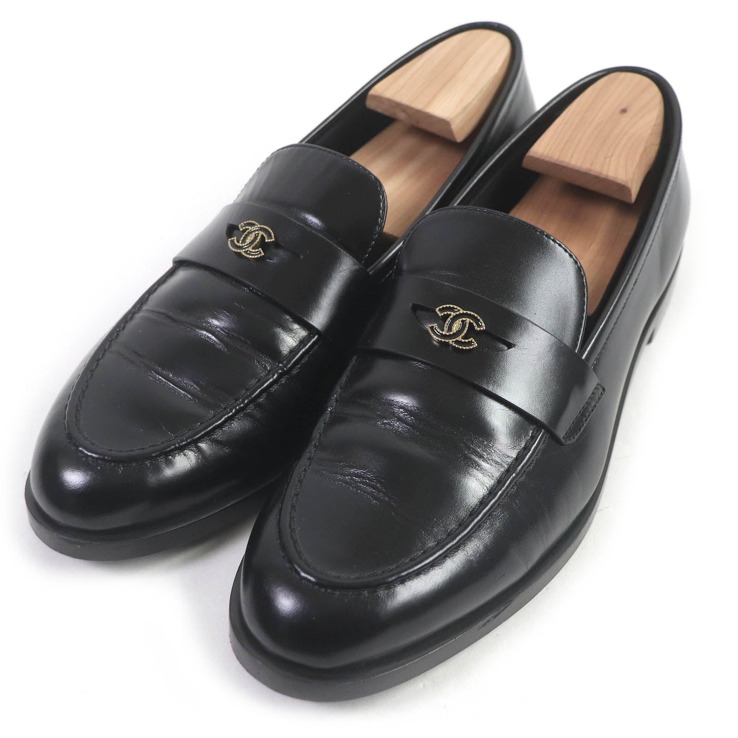CHANEL loafers G45504 leather black 40
