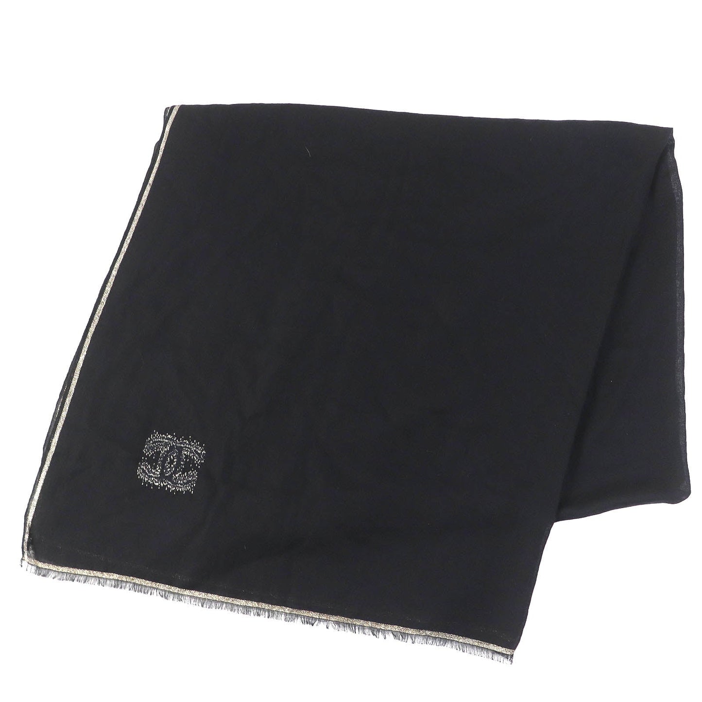 CHANEL Scarf 15C cashmere black gold glitter