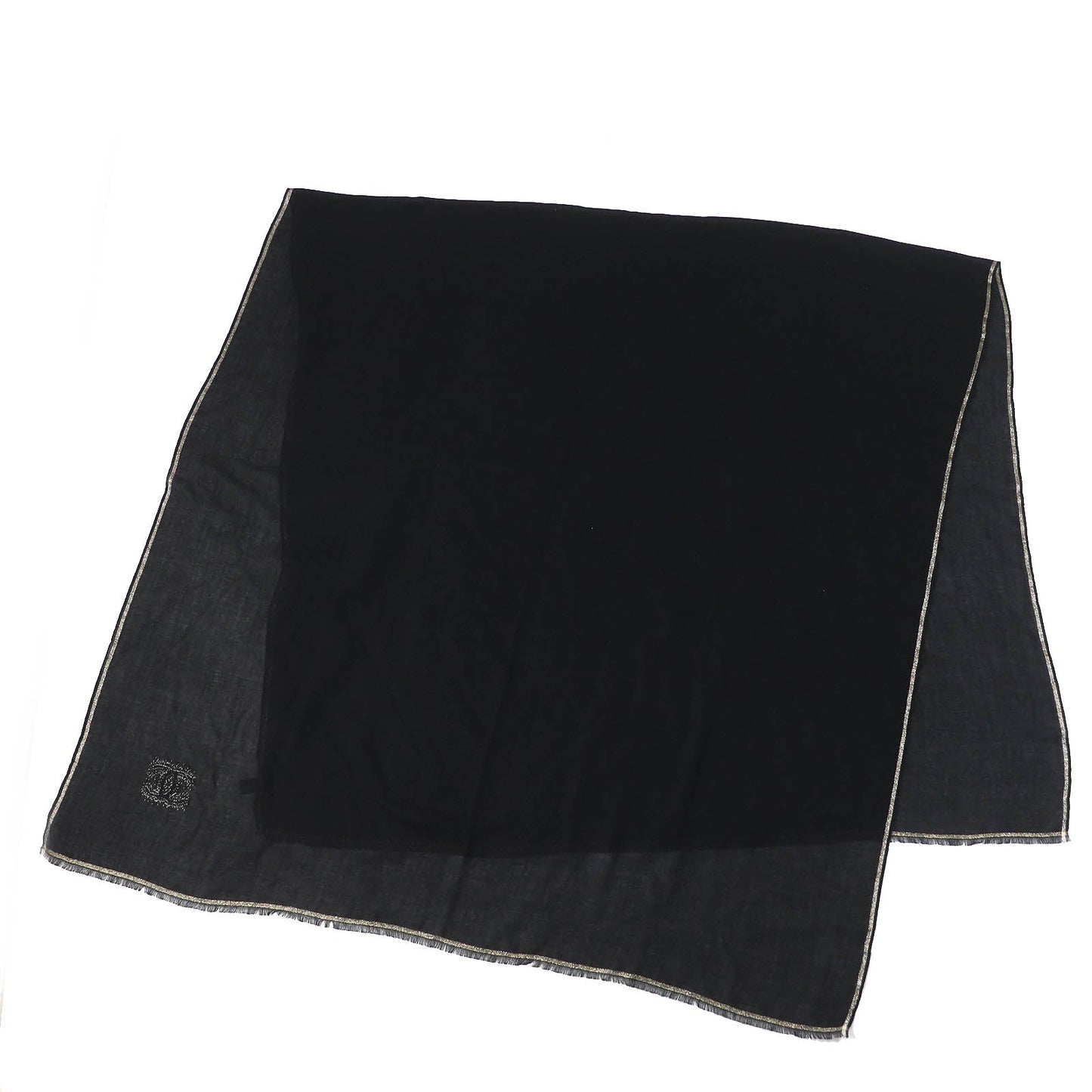 CHANEL Scarf 15C cashmere black gold glitter