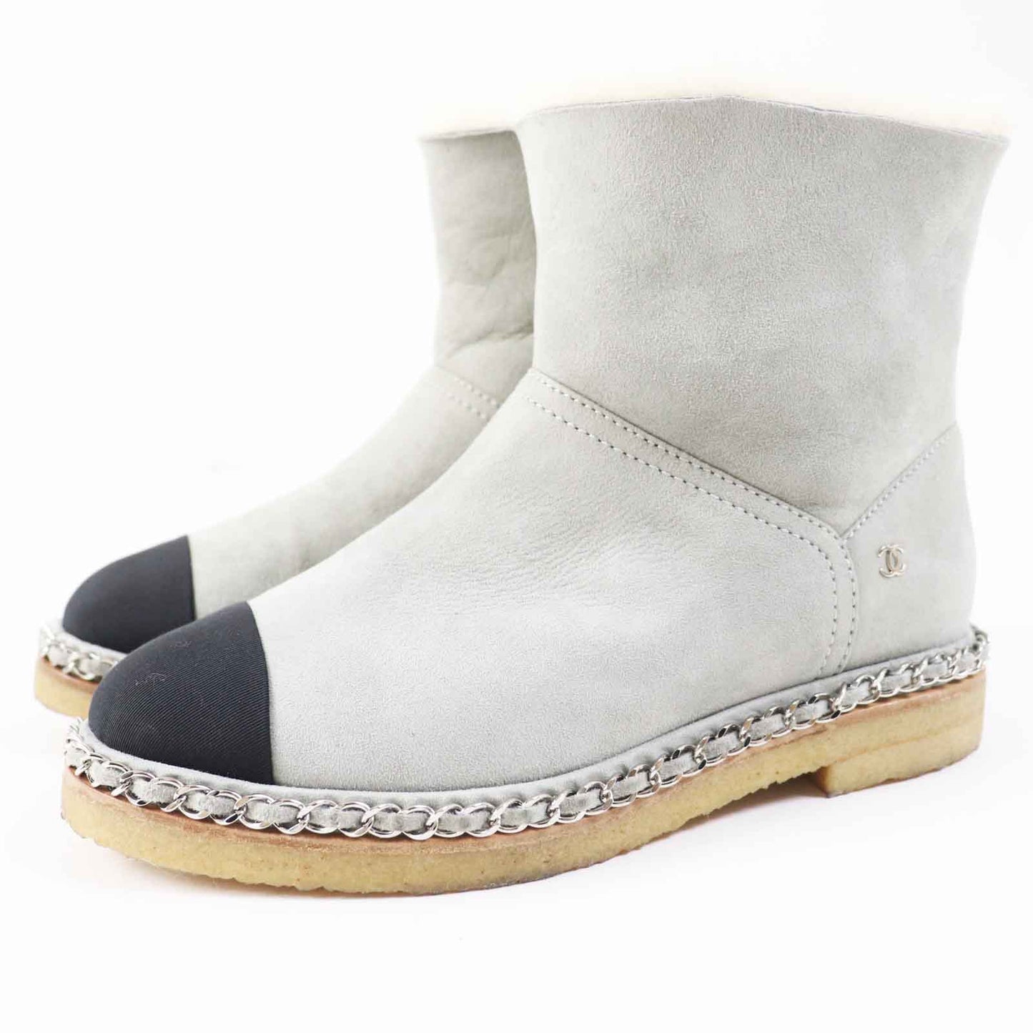 CHANEL boots G34113 Mouton Light gray black 36