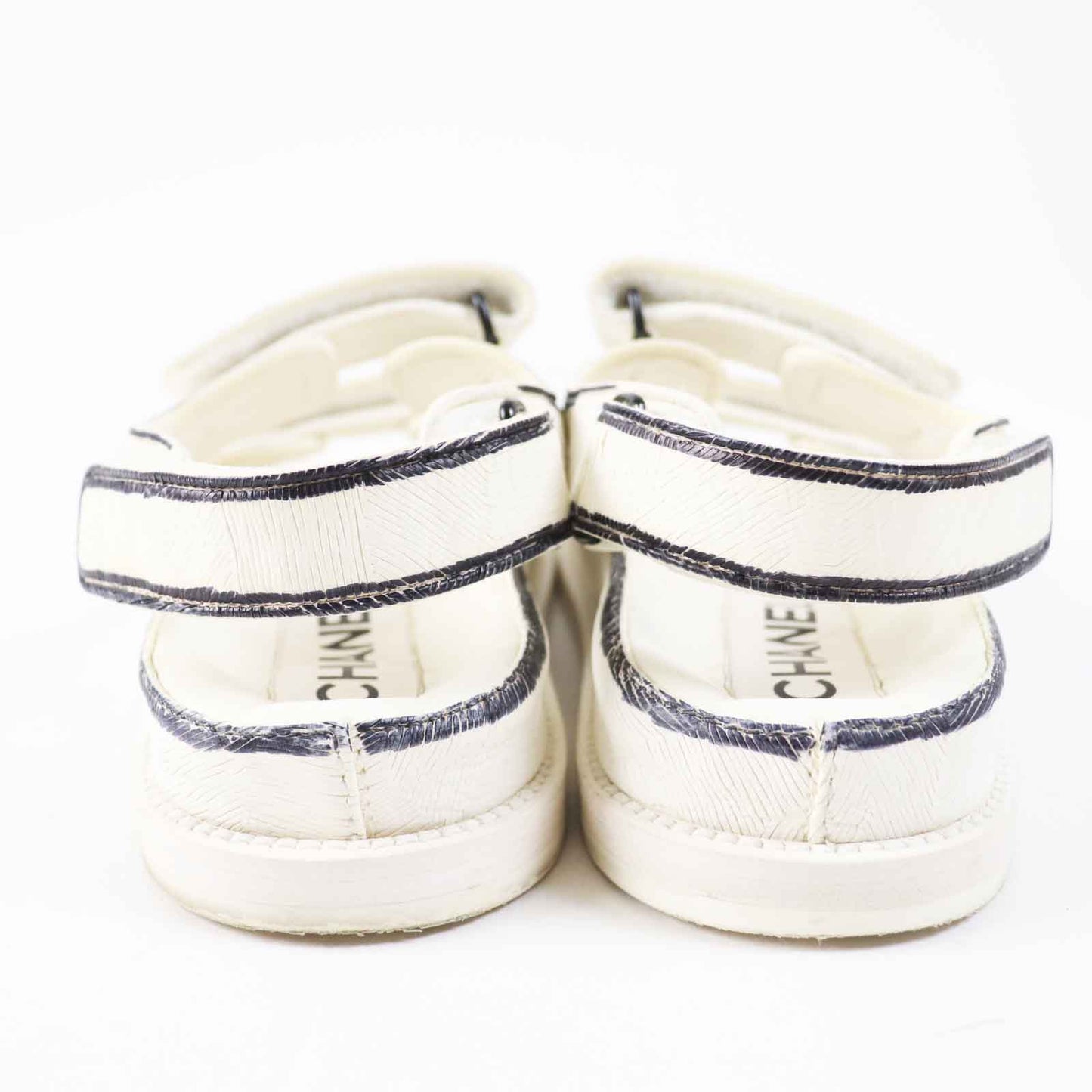 CHANEL Sandals G35927 leather Ivory black COCO Mark Comfort Velcro 35