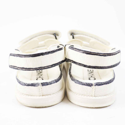 CHANEL Sandals G35927 leather Ivory black COCO Mark Comfort Velcro 35