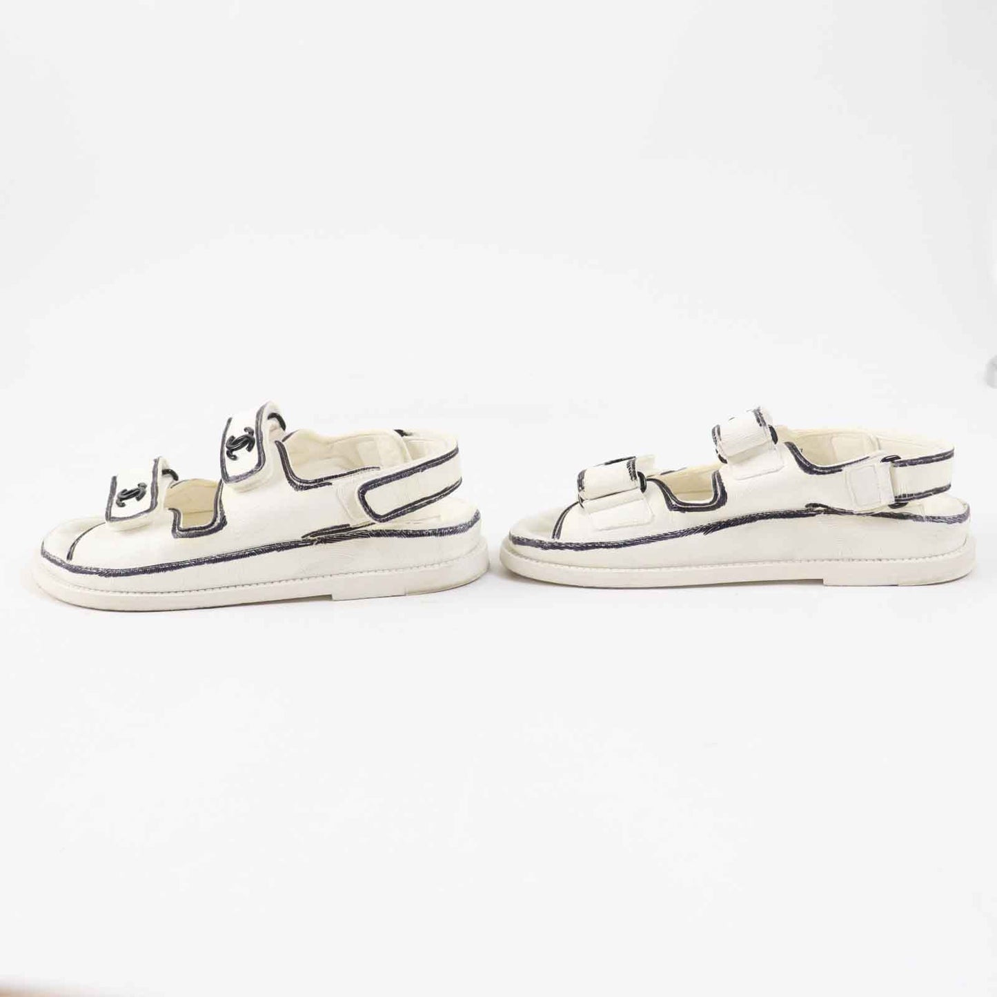CHANEL Sandals G35927 leather Ivory black COCO Mark Comfort Velcro 35