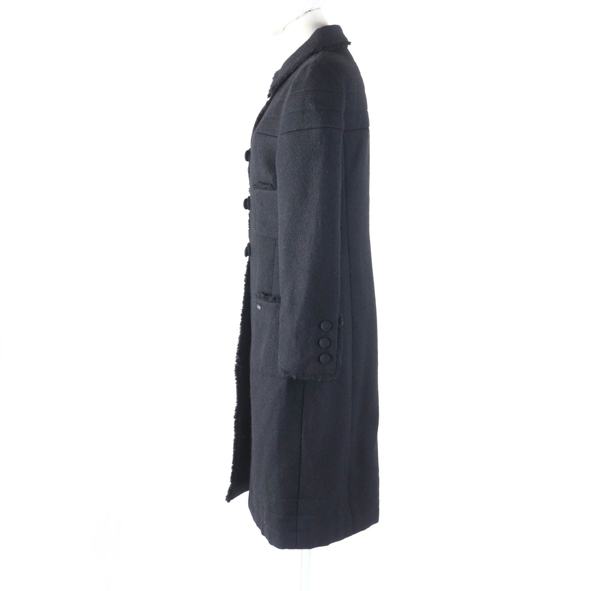 Chanel Wool Silk Logo Coat Black 36