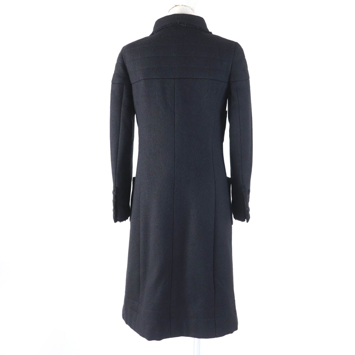 Chanel Wool Silk Logo Coat Black 36