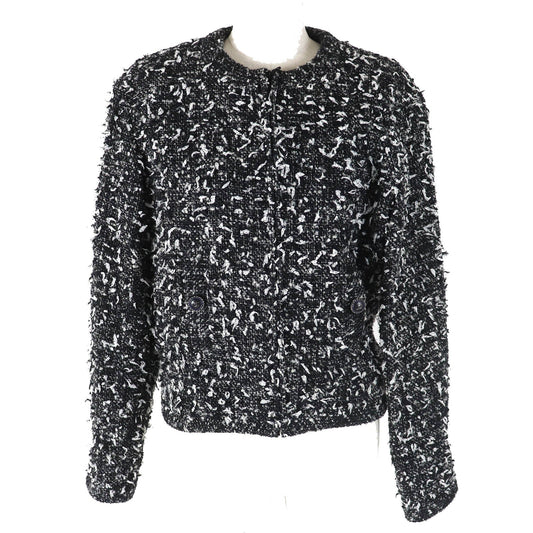 Chanel Wool Nylon Tweed No Collar Zip Jacket 34