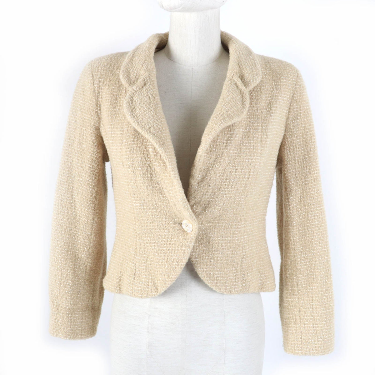 Chanel Tweed Jacket Wool Rayon Nylon Coco Mark