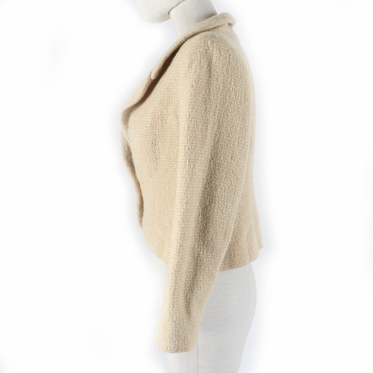 Chanel Tweed Jacket Wool Rayon Nylon Coco Mark