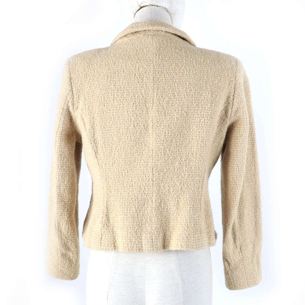 Chanel Tweed Jacket Wool Rayon Nylon Coco Mark