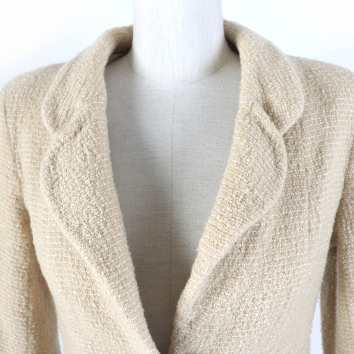 Chanel Tweed Jacket Wool Rayon Nylon Coco Mark