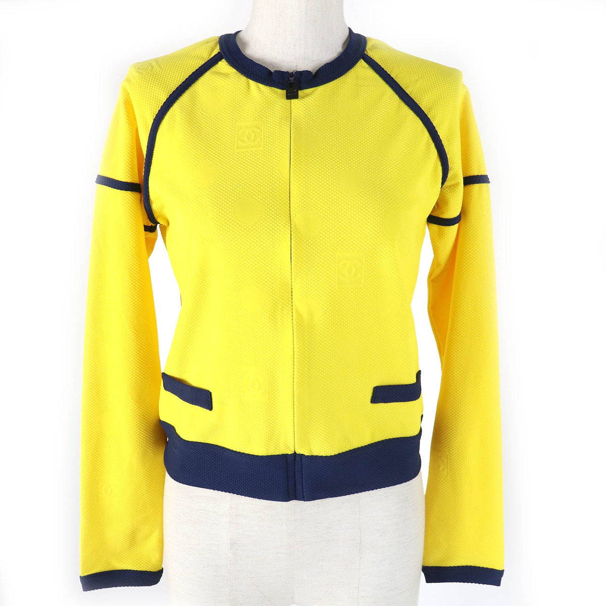Chanel Vintage Sports Line Jacket Yellow Navy 36
