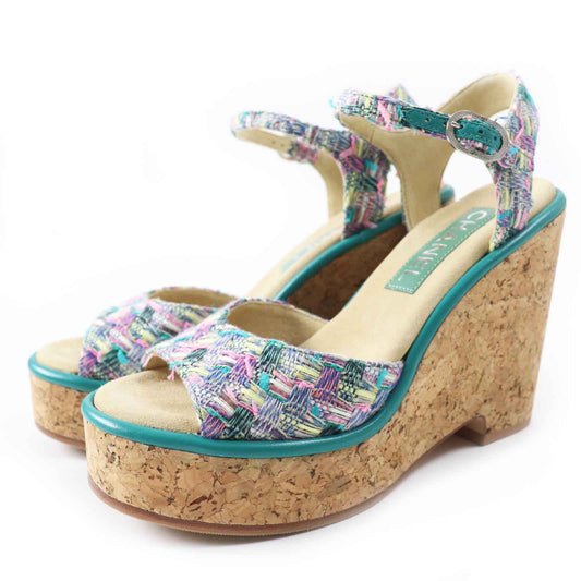 Chanel COCO Mark Tweed Wedge Sandals