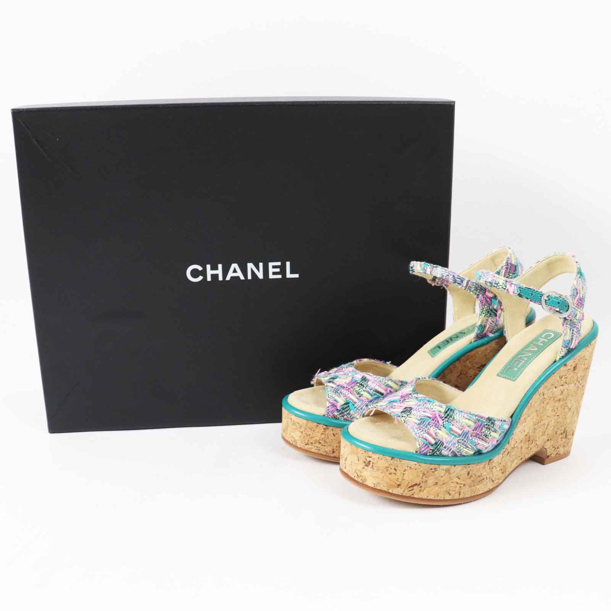 Chanel COCO Mark Tweed Wedge Sandals