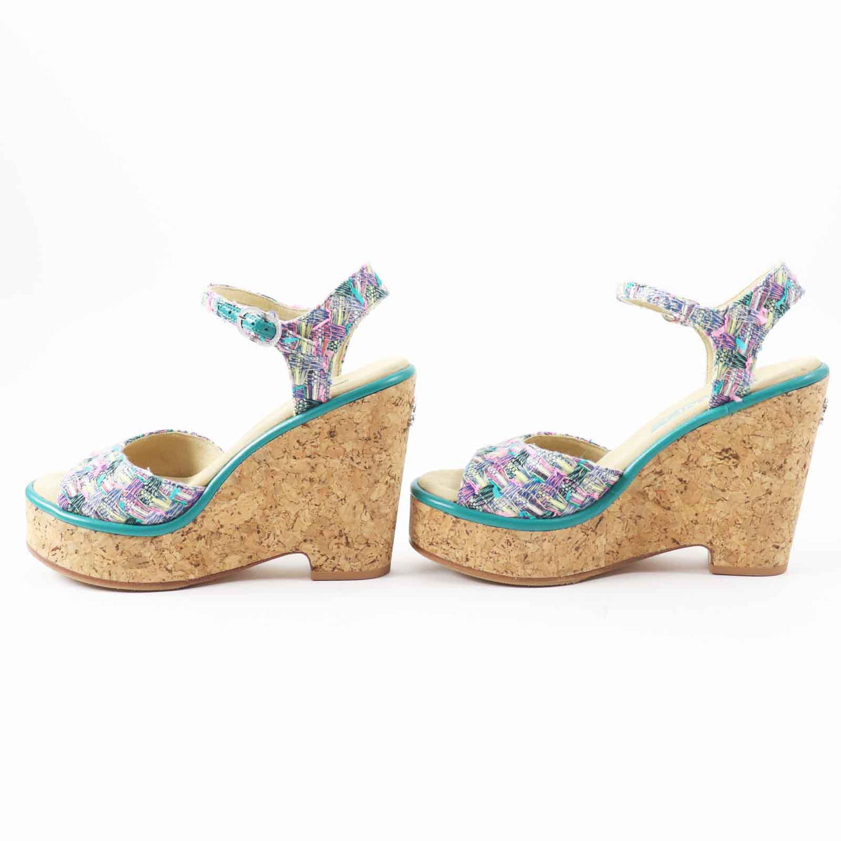 Chanel COCO Mark Tweed Wedge Sandals