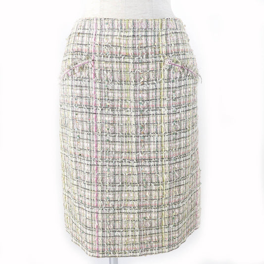 Chanel Tweed Skirt Silk Blend Beige Multicolor 36