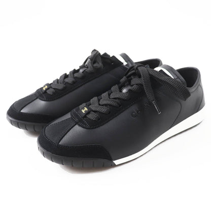 Chanel Calf Leather Suede Sneakers Black White 36