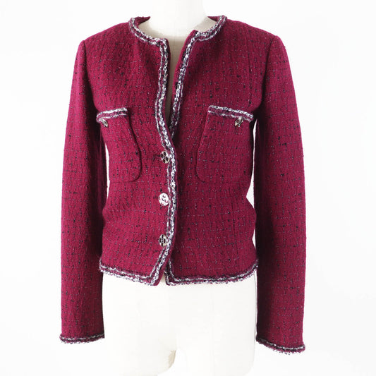 Chanel Wool Viscose Jacket Burgundy Black White