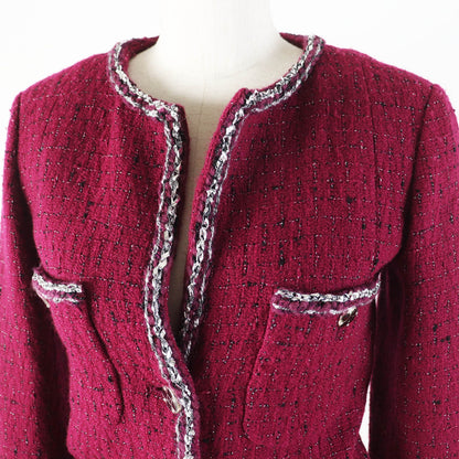 Chanel Wool Viscose Jacket Burgundy Black White