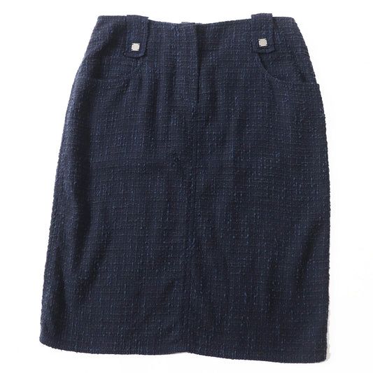 Chanel Wool Cotton Tweed Skirt Navy Black 40
